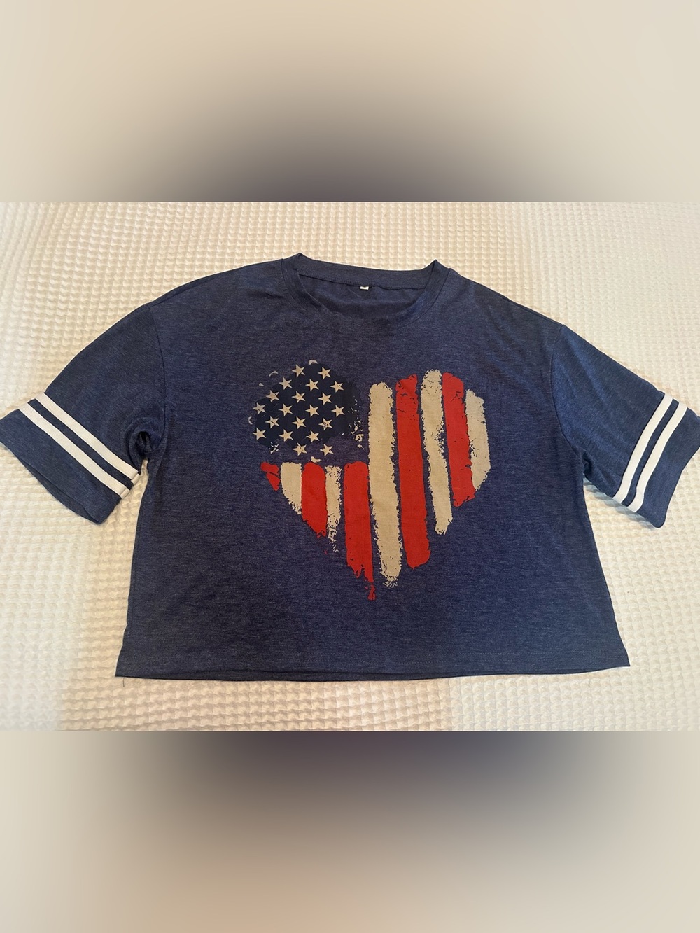 Cropped Navy Blue Heart Flag Graphic Tee Womens
